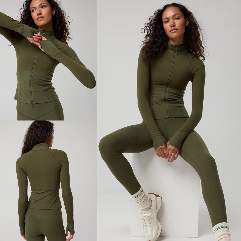 American Eagle Long Sleeve Mock Neck Full Zip Jacket Top Size XL Military Green